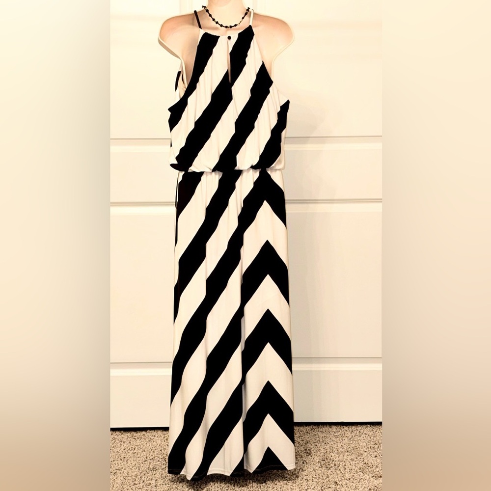 London Times Petite Black and White Striped Maxi Dress 14P - Picture 11 of 11
